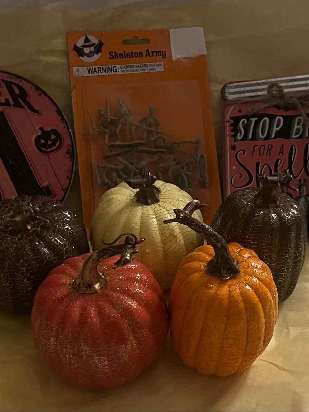 Happy Halloween 🎃 Festive Crackle Ceramic Pumpkin Set - Orange, White, Red, Brow